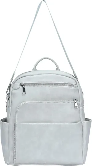 Antik Kraft Willa Vegan Leather Backpack (Grey) | Convertible Backpack Purse for Women | Vegan Leather Shoulder Bag | 13" L x 4" W x 14" H