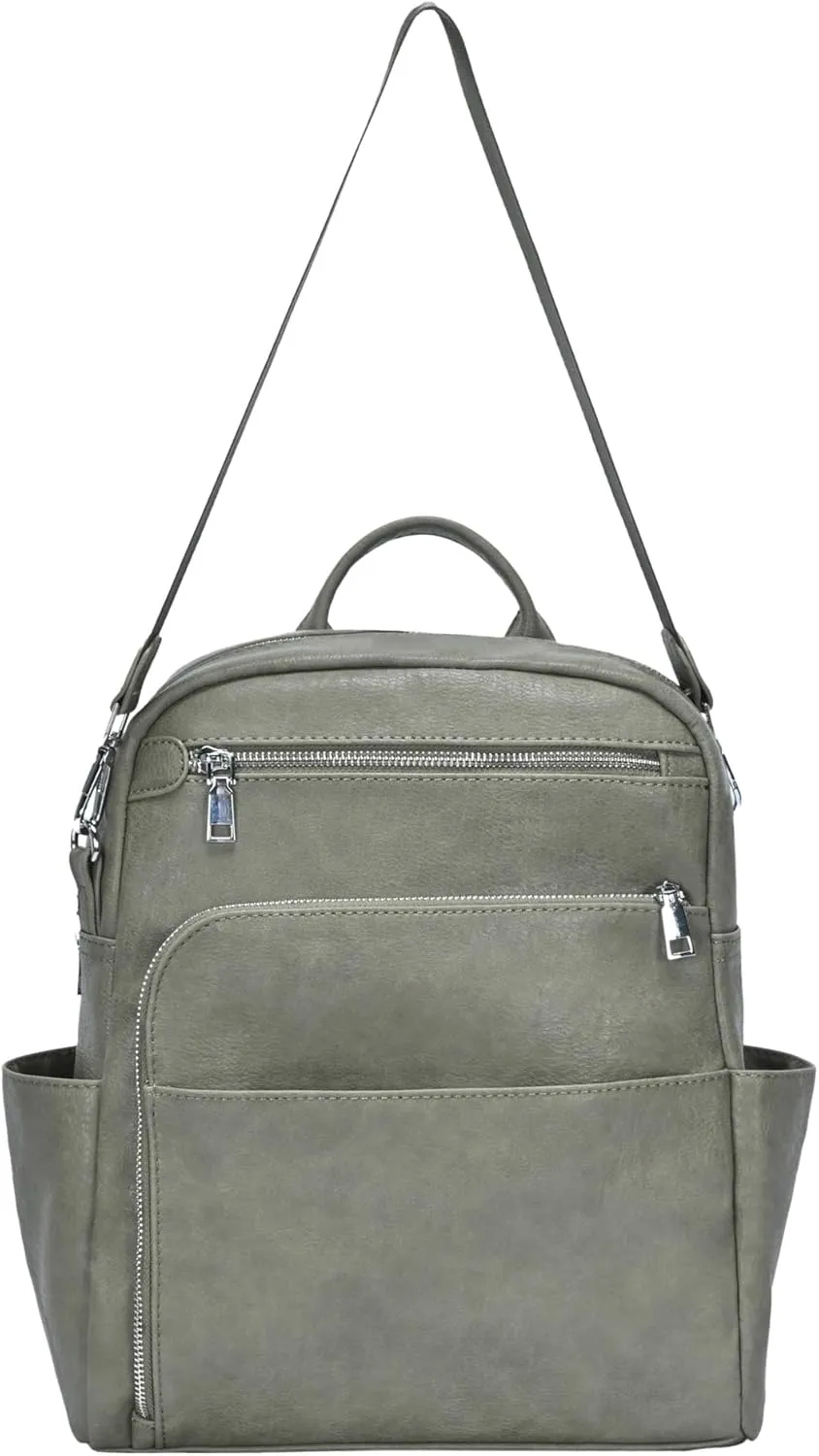 Antik Kraft Willa Vegan Leather Backpack (Olive) | Convertible Backpack Purse for Women | Vegan Leather Shoulder Bag | 13" L x 4" W x 14" H