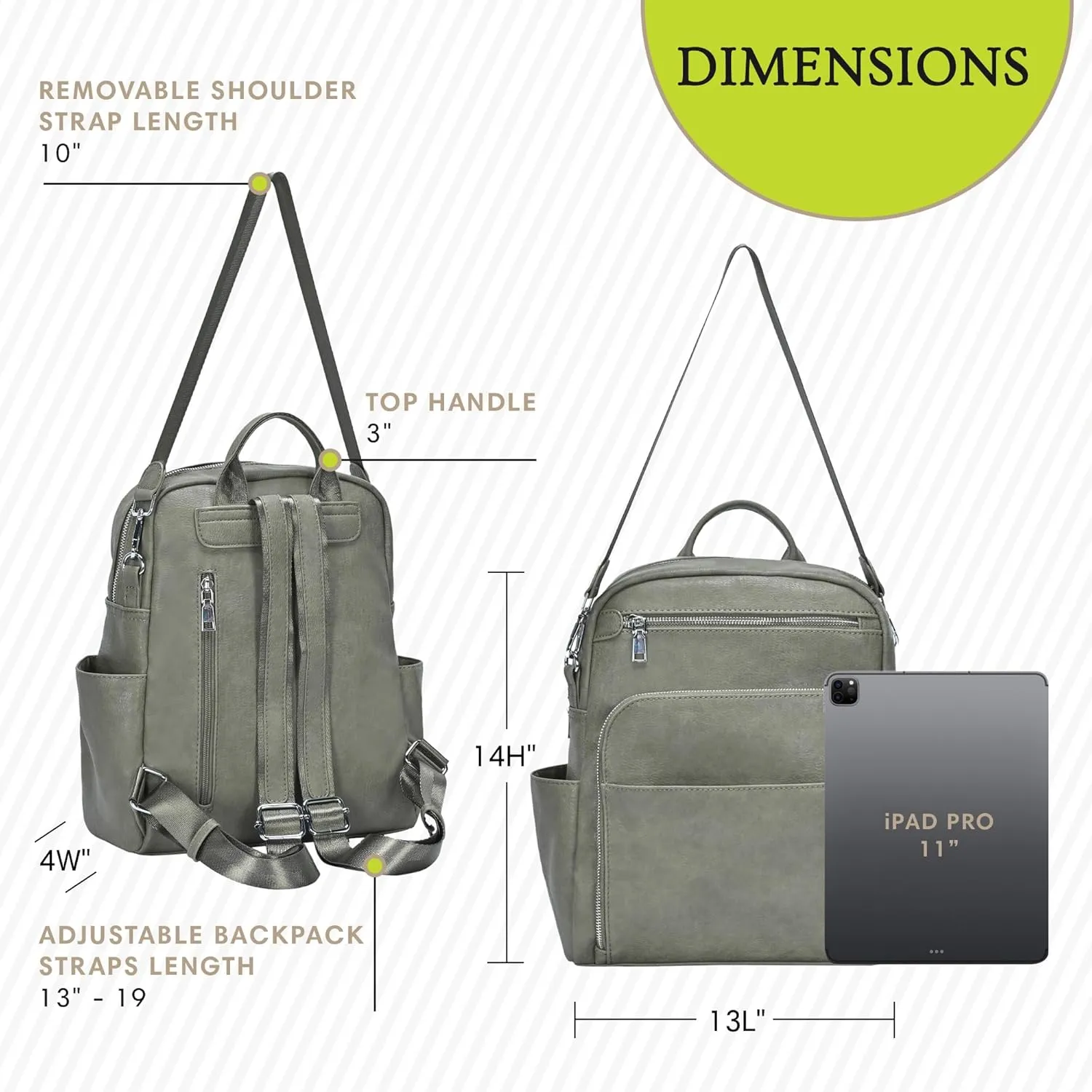 Antik Kraft Willa Vegan Leather Backpack (Olive) | Convertible Backpack Purse for Women | Vegan Leather Shoulder Bag | 13" L x 4" W x 14" H