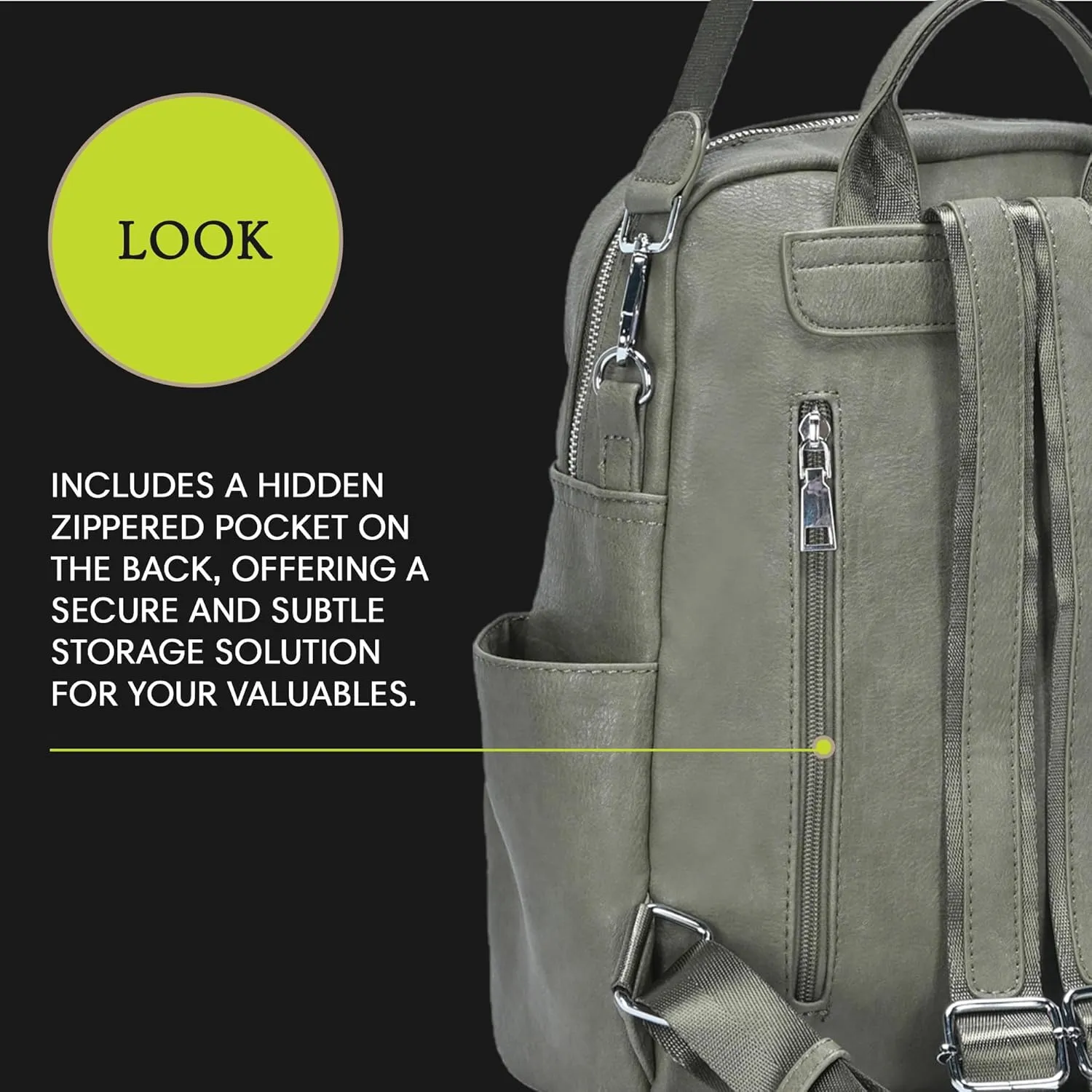 Antik Kraft Willa Vegan Leather Backpack (Olive) | Convertible Backpack Purse for Women | Vegan Leather Shoulder Bag | 13" L x 4" W x 14" H