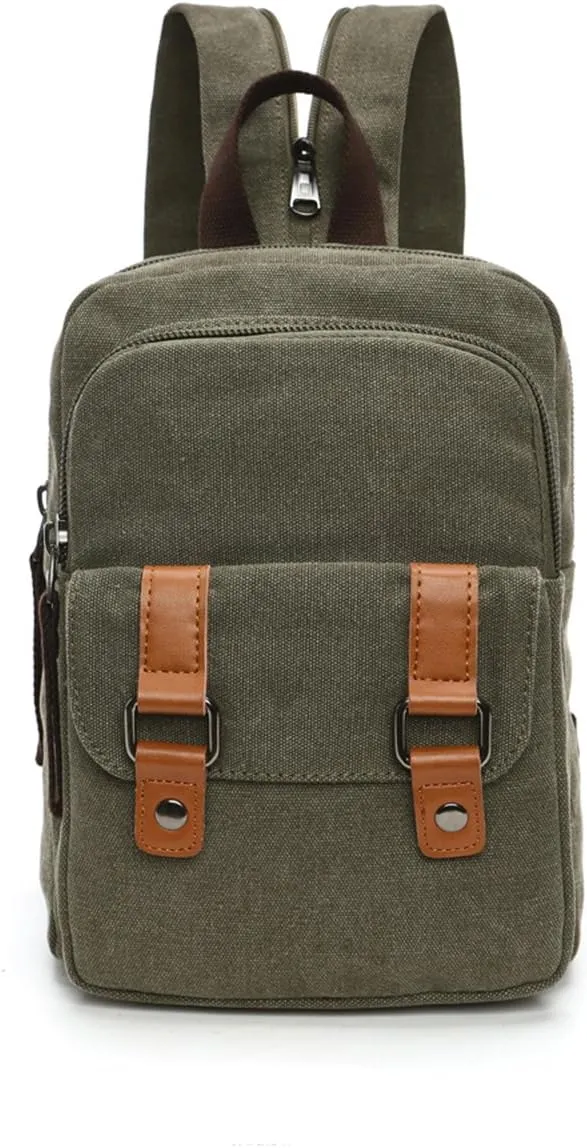Arbag Small Cute Backpack Vintage Casual Canvas Shoulder Bag Daypack (Army green)
