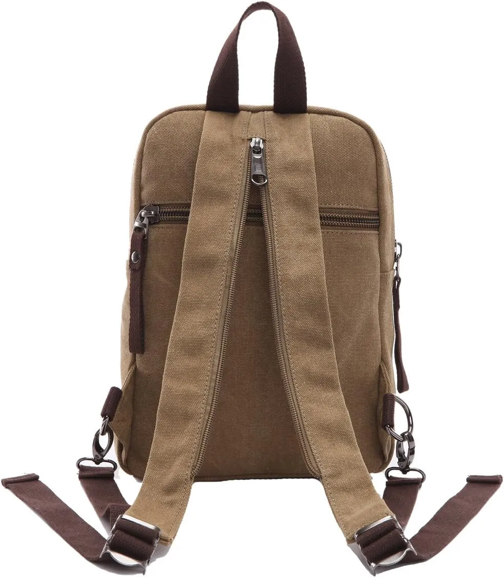 Arbag Small Cute Backpack Vintage Casual Canvas Shoulder Bag Daypack (Khaki)