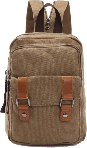 Arbag Small Cute Backpack Vintage Casual Canvas Shoulder Bag Daypack (Khaki)