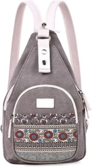 ArcEnCiel Mini Women Sling Chest Bag Canvas Backpack (Grey)