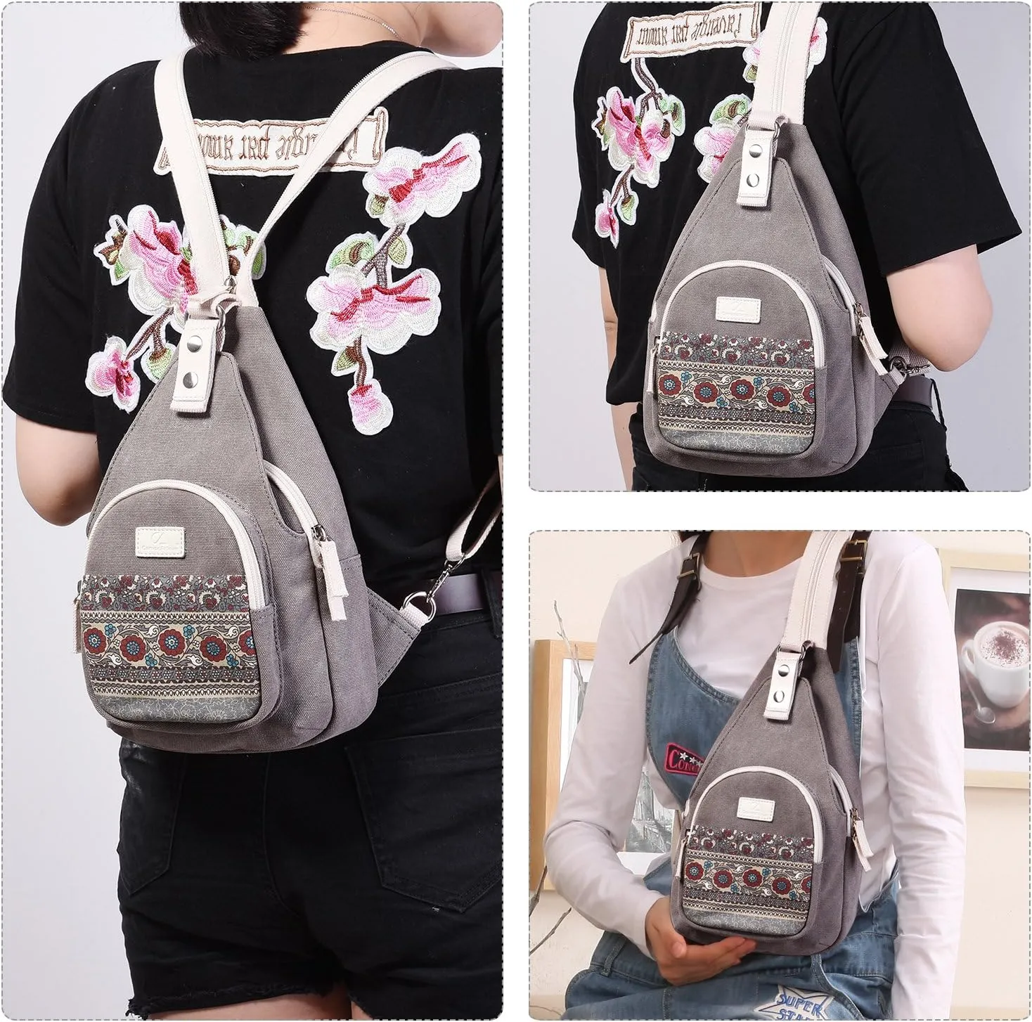 ArcEnCiel Mini Women Sling Chest Bag Canvas Backpack (Grey)