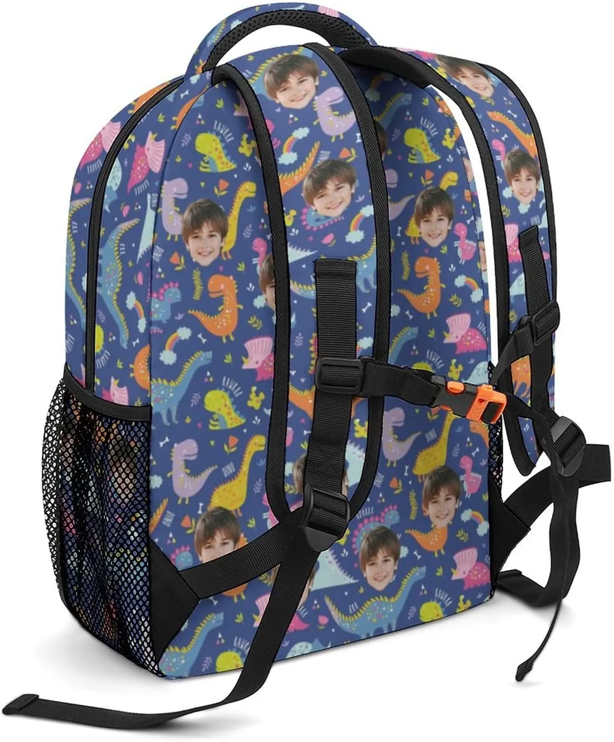 Artsadd Custom Face Student School Backpack for Boys, Cute Dinosaur Toddler Bag Personalized Photo Preschool Bag Travel Backpack for Teens Adults, Back-to-School Gifts for Son Grandson Nephew