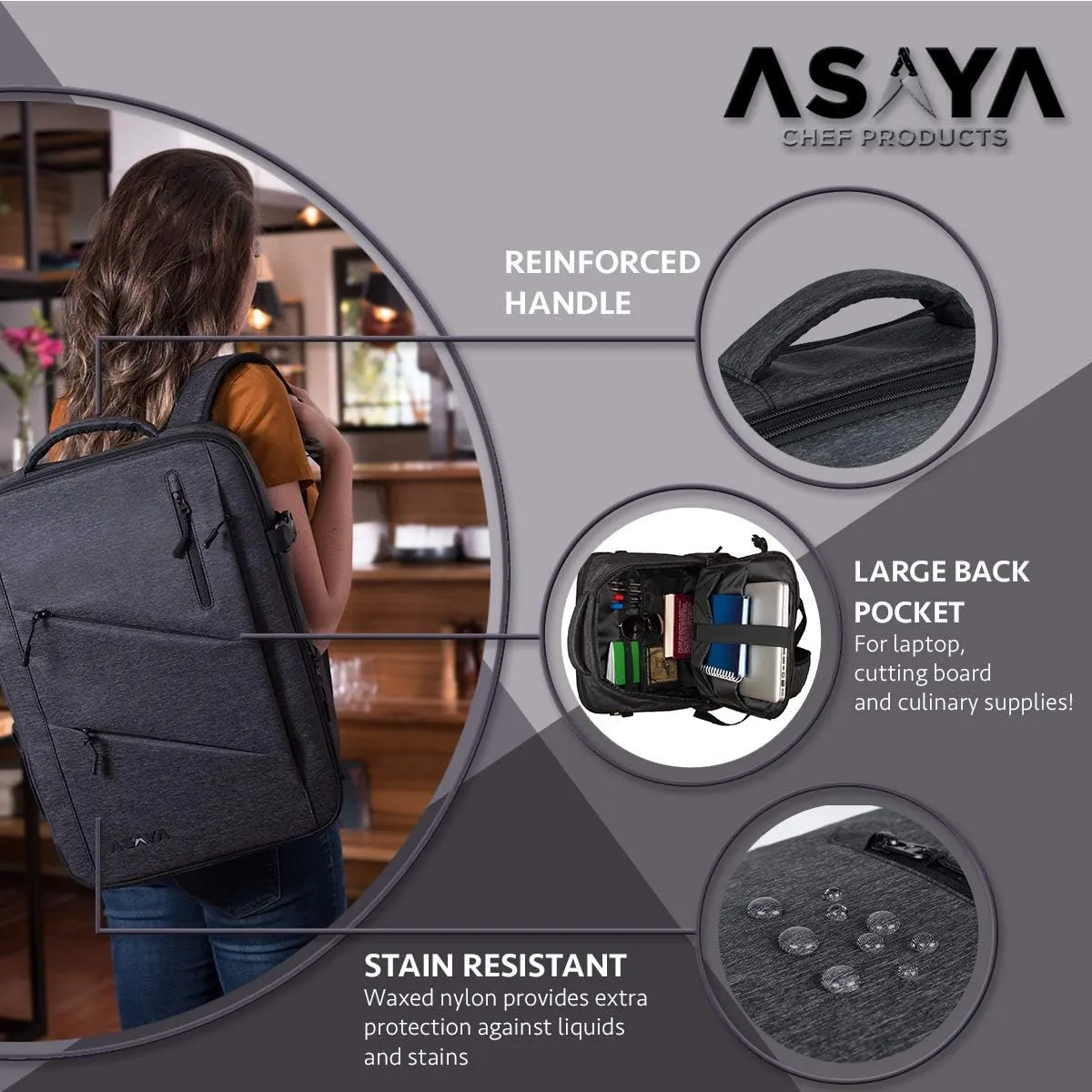 Asaya Chef Knife Backpack with 20 Pocket Knife Roll Bag - Over 30 Pockets for Knives - Knives Not Included (Black)