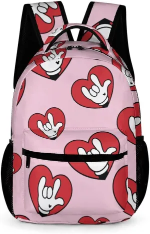 ASL I Love You Sign Language Basic Backpack Fashion Pattern Travel Hiking Shoulder Bag Unisex