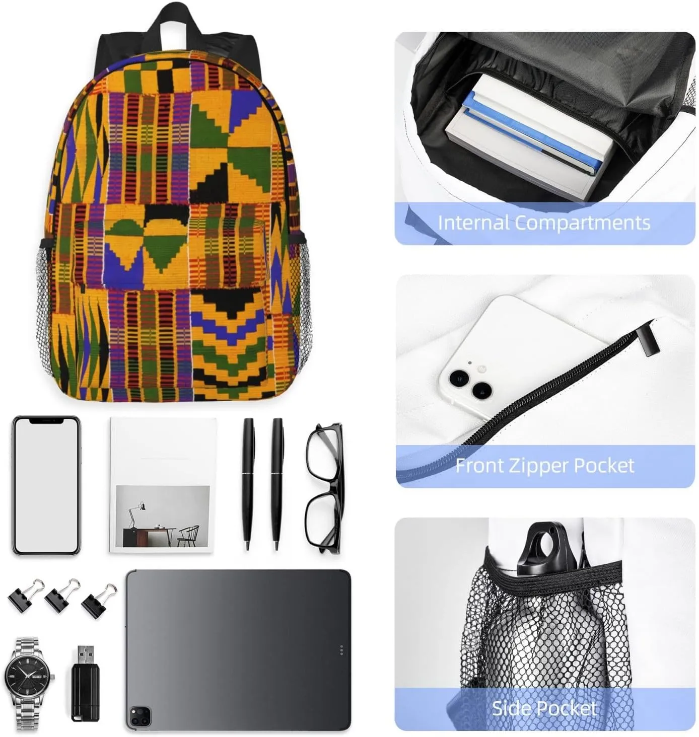 ASYG Retro African Tribes 15.4" Backpack Women Men Cute Laptop Bag with Adjustable Shoulder Straps