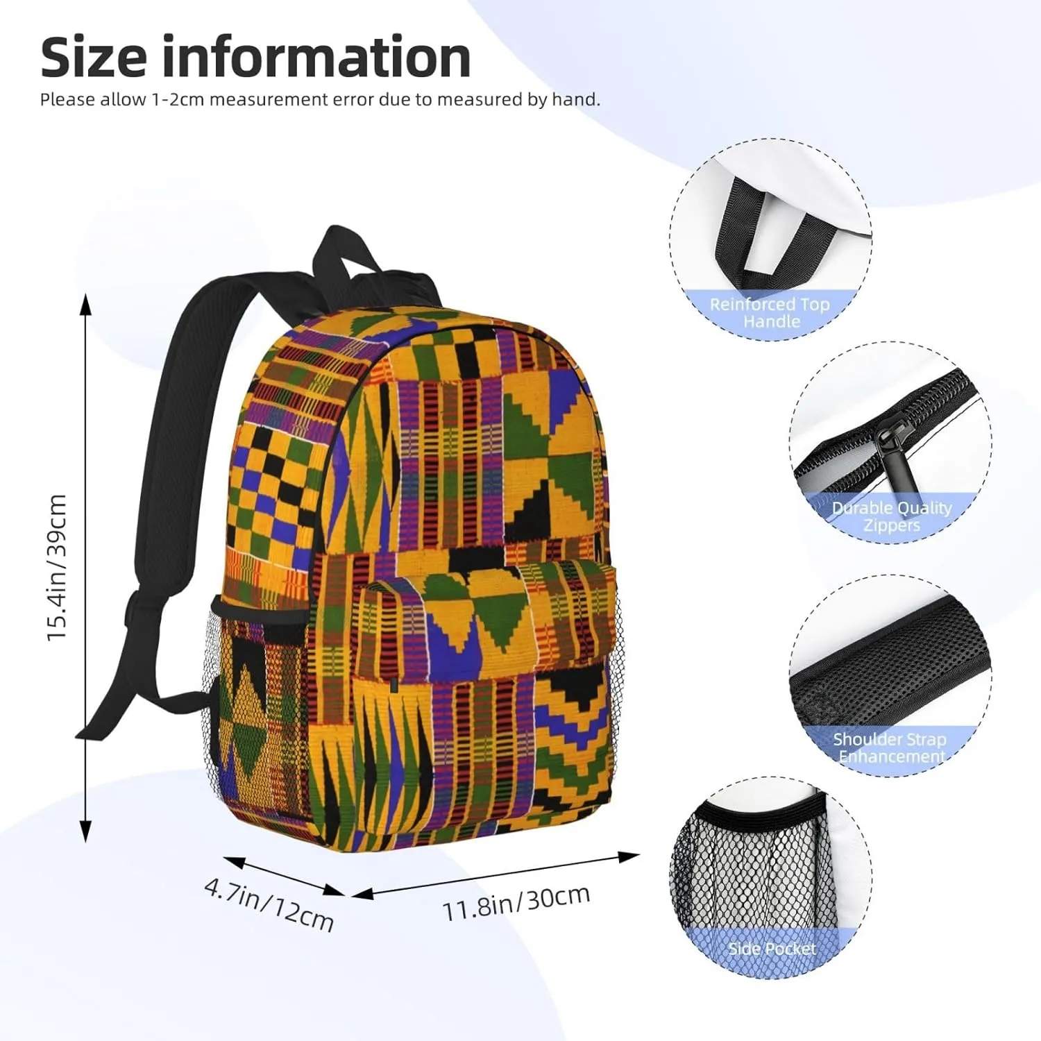 ASYG Retro African Tribes 15.4" Backpack Women Men Cute Laptop Bag with Adjustable Shoulder Straps