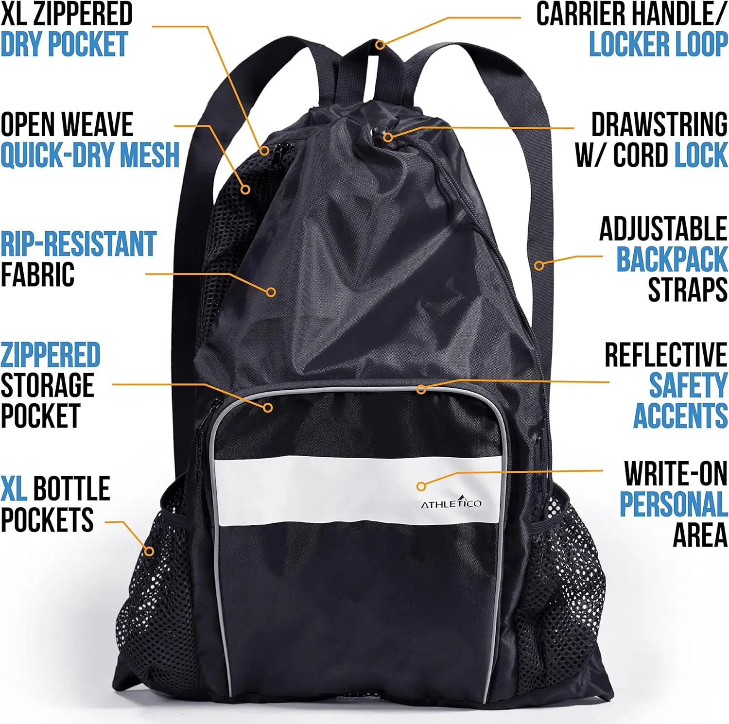 Athletico Mesh Swim Bag - Mesh Pool Bag With Wet & Dry Compartments for Swimming, the Beach, Camping and More