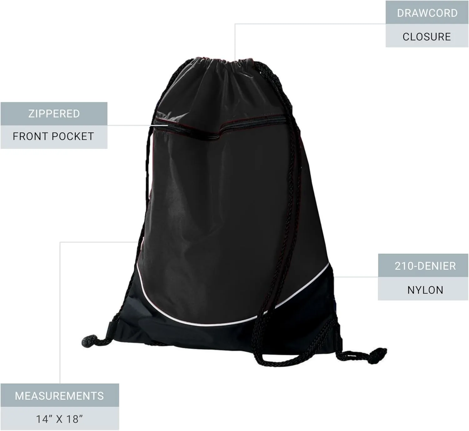 Augusta Sportswear Tri-Color Drawstring Backpack, Black/Black/White, Medium