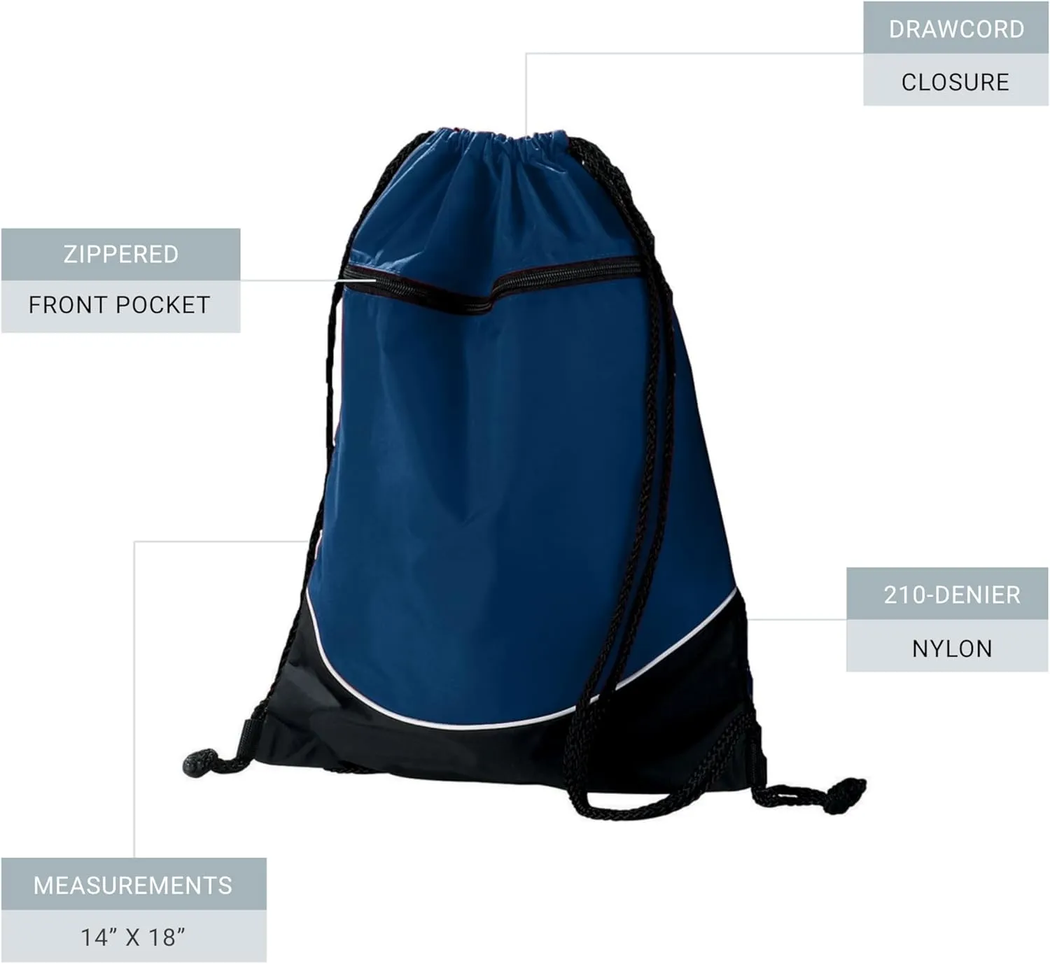 Augusta Sportswear Tri-Color Drawstring Backpack, Navy/Black/White, Medium
