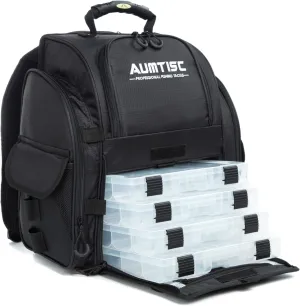 AUMTISC Fishing Tackle Bag Backpack for Men with 4 Tackle Boxes, 2 Rod Holder, Rain Cover, Large Fishing Equipment Gear Bags for Camping, Hiking