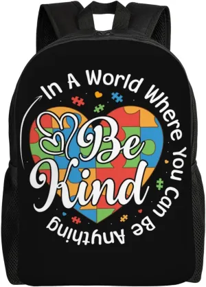 Autism Awareness Month Backpack for Women Men Worker Teacher Business Travel Backpacks Shoulders Bag Daypack Bookbag with Mesh Pockets