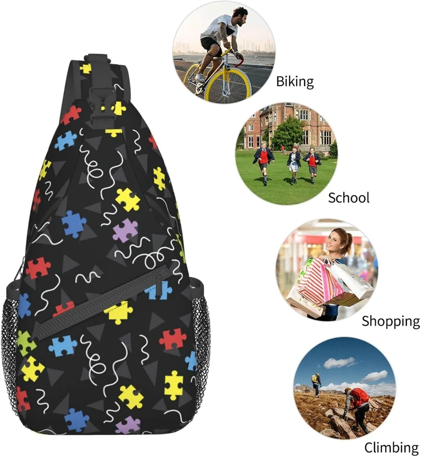 Autism Awareness Sling Bag,Multipurpose Crossbody Backpack Shoulder Chest Bag for Women Men Travel Hiking Daypack