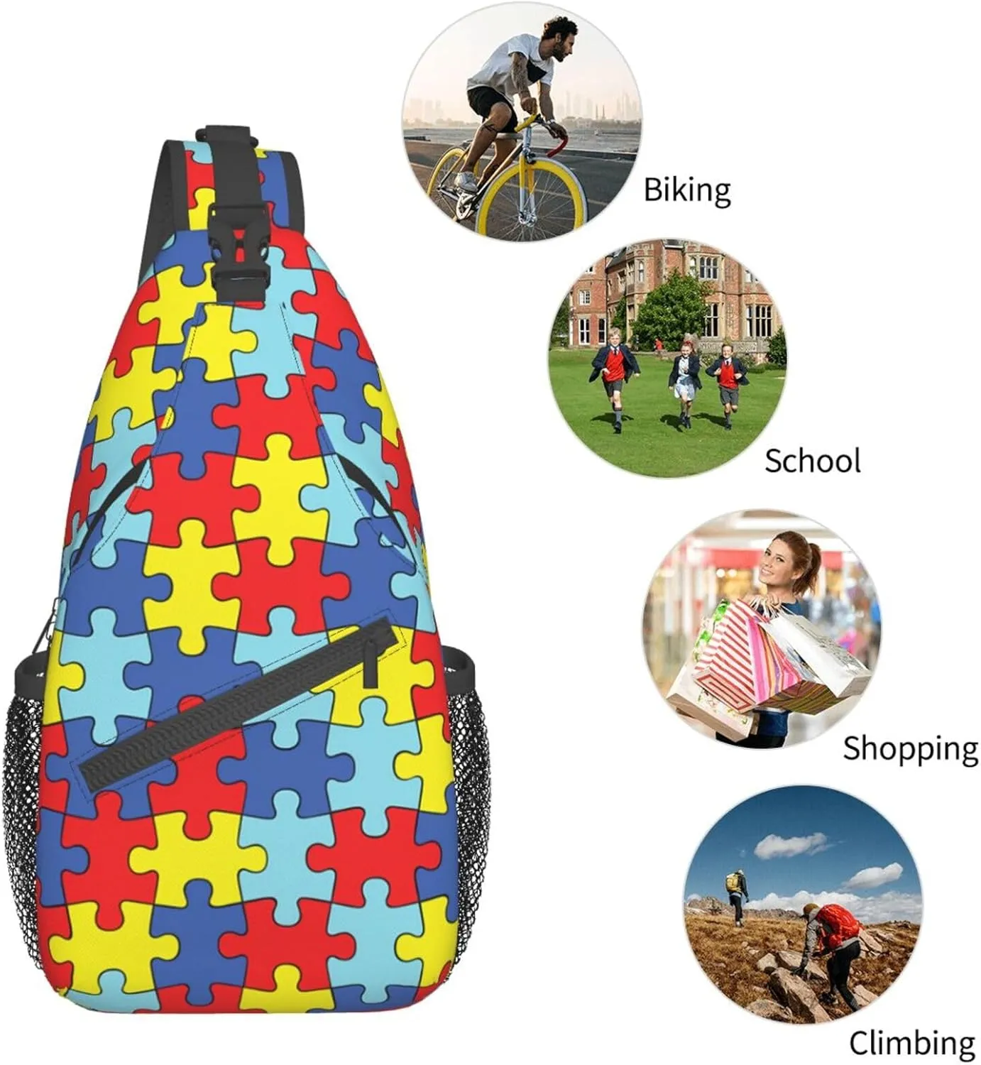 Autism Awareness Sling Bag,Multipurpose Crossbody Backpack Shoulder Chest Bag for Women Men Travel Hiking Daypack