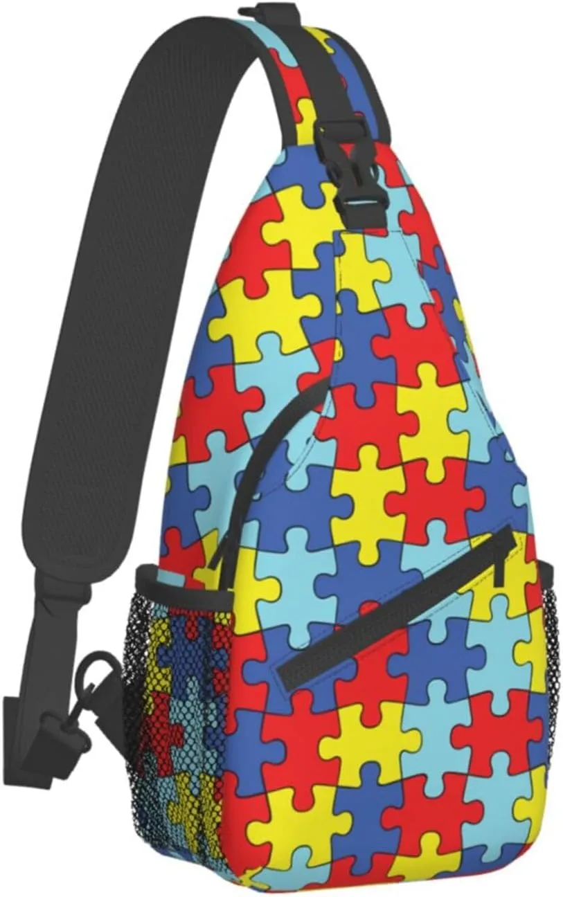 Autism Awareness Sling Bag,Multipurpose Crossbody Backpack Shoulder Chest Bag for Women Men Travel Hiking Daypack