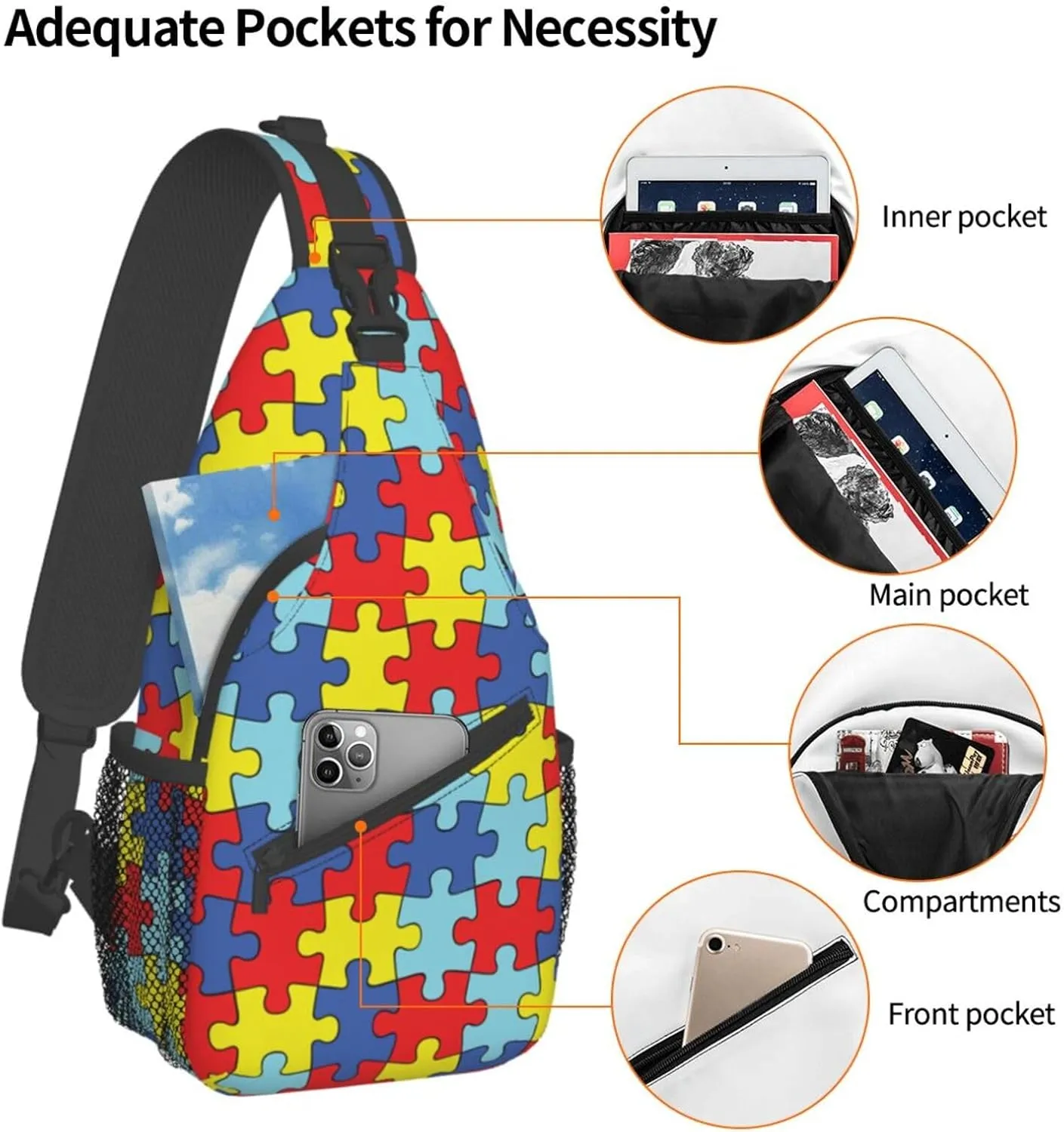 Autism Awareness Sling Bag,Multipurpose Crossbody Backpack Shoulder Chest Bag for Women Men Travel Hiking Daypack