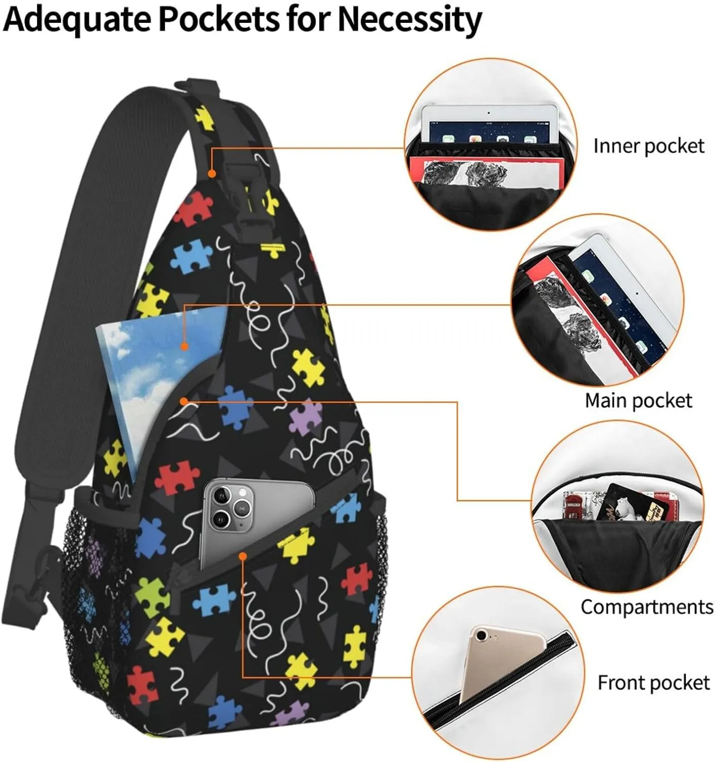 Autism Awareness Sling Bag,Multipurpose Crossbody Backpack Shoulder Chest Bag for Women Men Travel Hiking Daypack