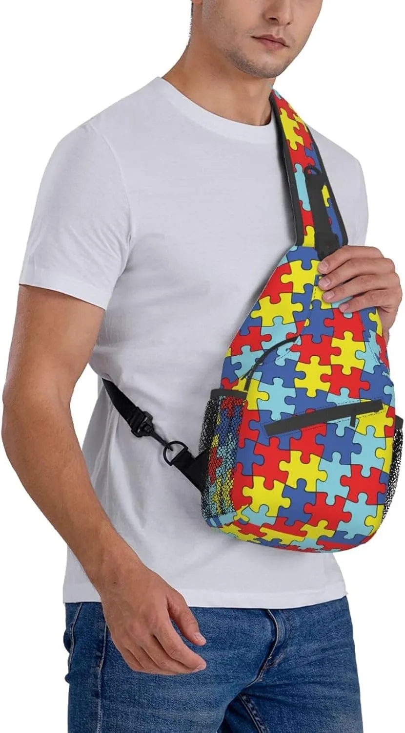 Autism Awareness Sling Bag,Multipurpose Crossbody Backpack Shoulder Chest Bag for Women Men Travel Hiking Daypack