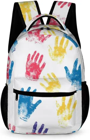 Autism Colored Palm Prints Casual Backpack Travel Laptop Cute Basic Shoulder Bag for Work Women & Men