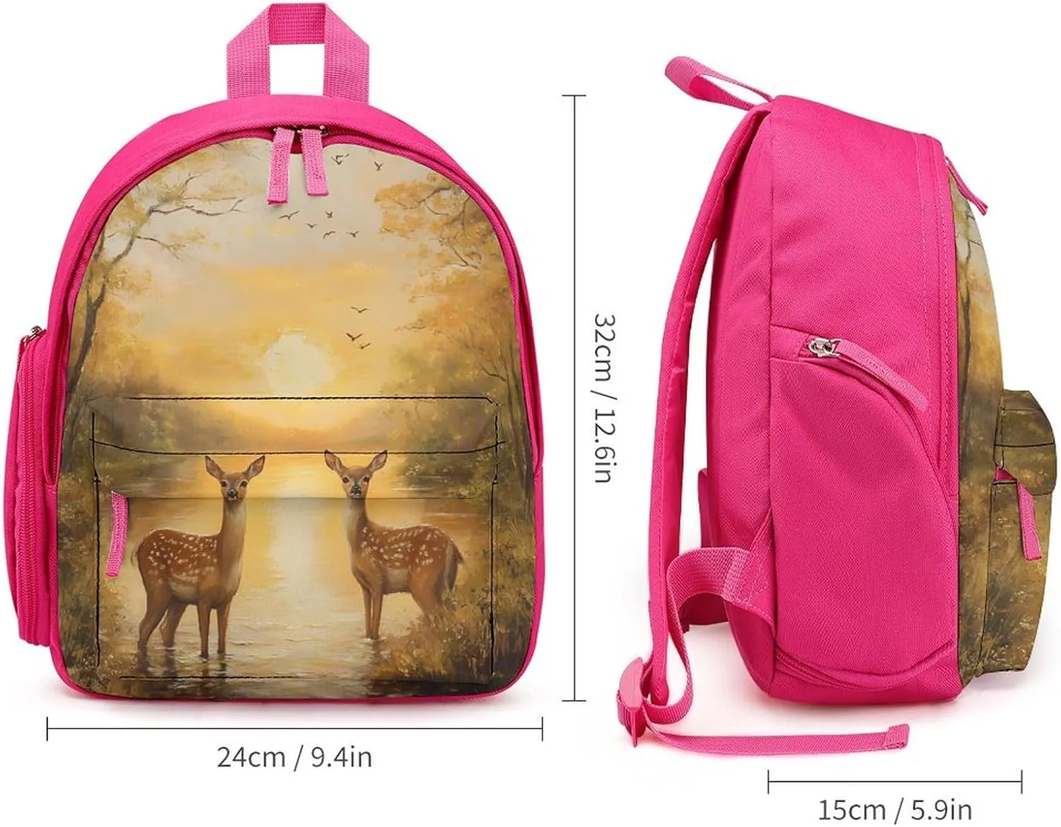 Autumn Deers at Sunset by The Lake Cute Backpack Shoulders Bag Casual Daypacks Travel Back Pack for Camping Hiking Pink-style