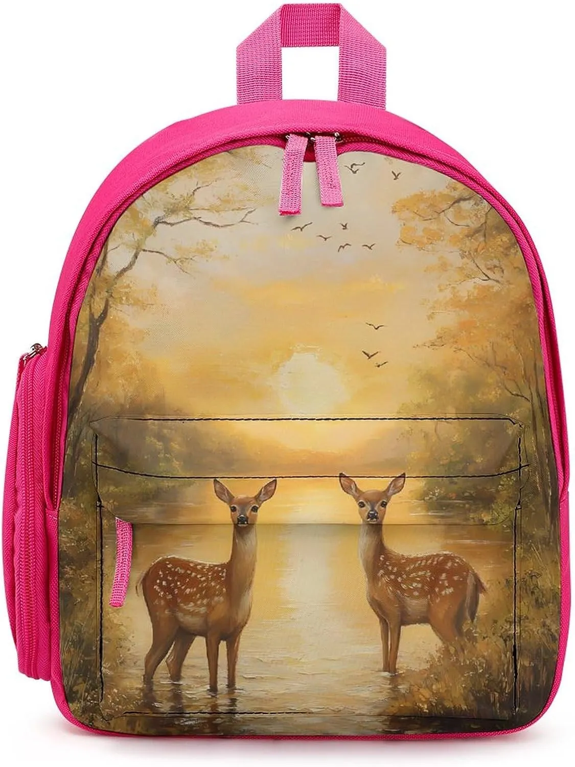 Autumn Deers at Sunset by The Lake Cute Backpack Shoulders Bag Casual Daypacks Travel Back Pack for Camping Hiking Pink-style
