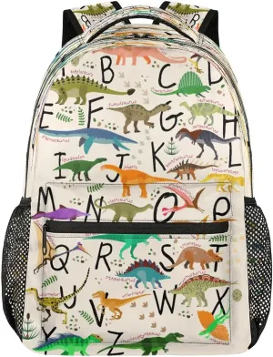 AUUXVA Alphabet Dinosaur Backpack for School Kids Girls Boys Education Letter Bookbag Laptop Backpack 14 Inch Travel Daypack Student Computer Bag for Women Teen Girls College Work