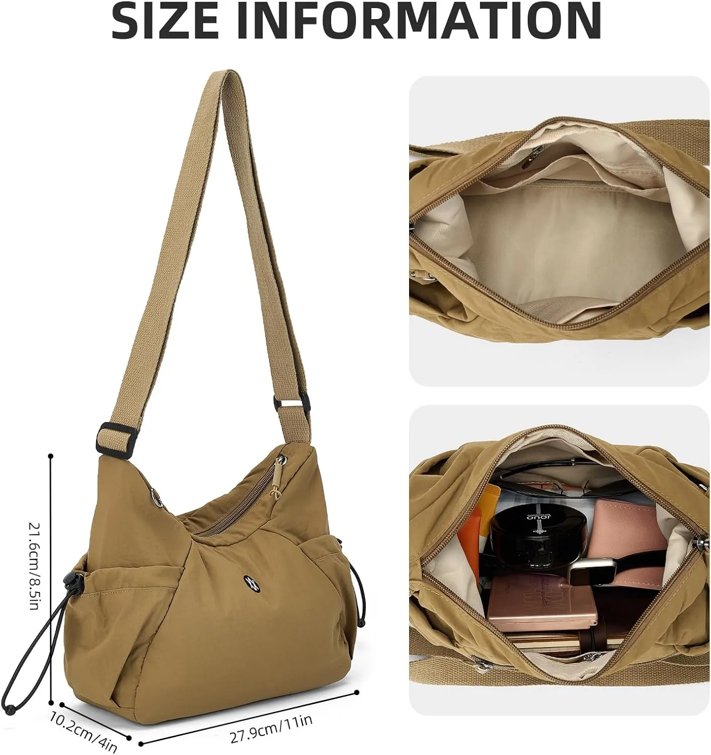 Axcone Hobo Bag for Women Nylon Crossbody Bag Multi-Pocket Sling Bag Roomy Lightweight Casual Shoulder Bag Adjustable Strap