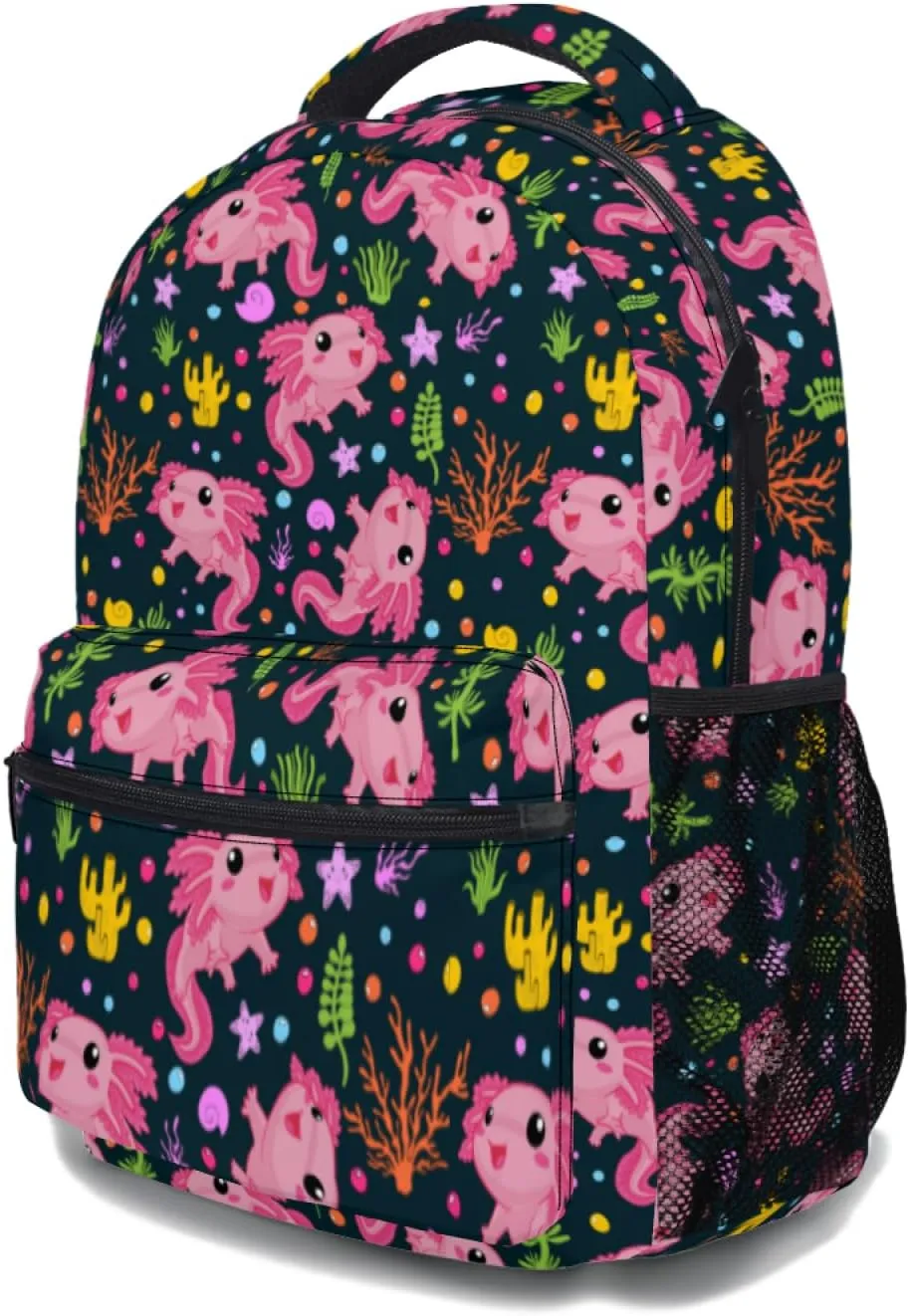 Axolotl Salamander Backpack With Adjustable Padded Shoulder Straps 17 Inch Daypacks For College Travel