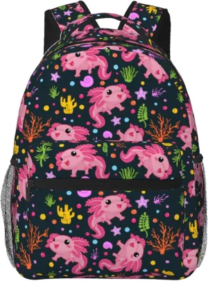 Axolotl Salamander Backpack With Adjustable Padded Shoulder Straps 17 Inch Daypacks For College Travel