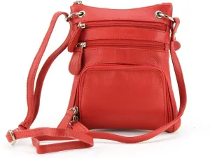 BACCI Women's Leather Crossbody Sling Bag with Adjustable Strap & 4 Zipper Compartments - Casual Bag for Women