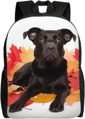 Backpack Casual Daypack for Men Women Black Dog Lie on Maple Leaf Laptop Backpack Lightweight Travel Bag Shoulder Bag for Work Hiking