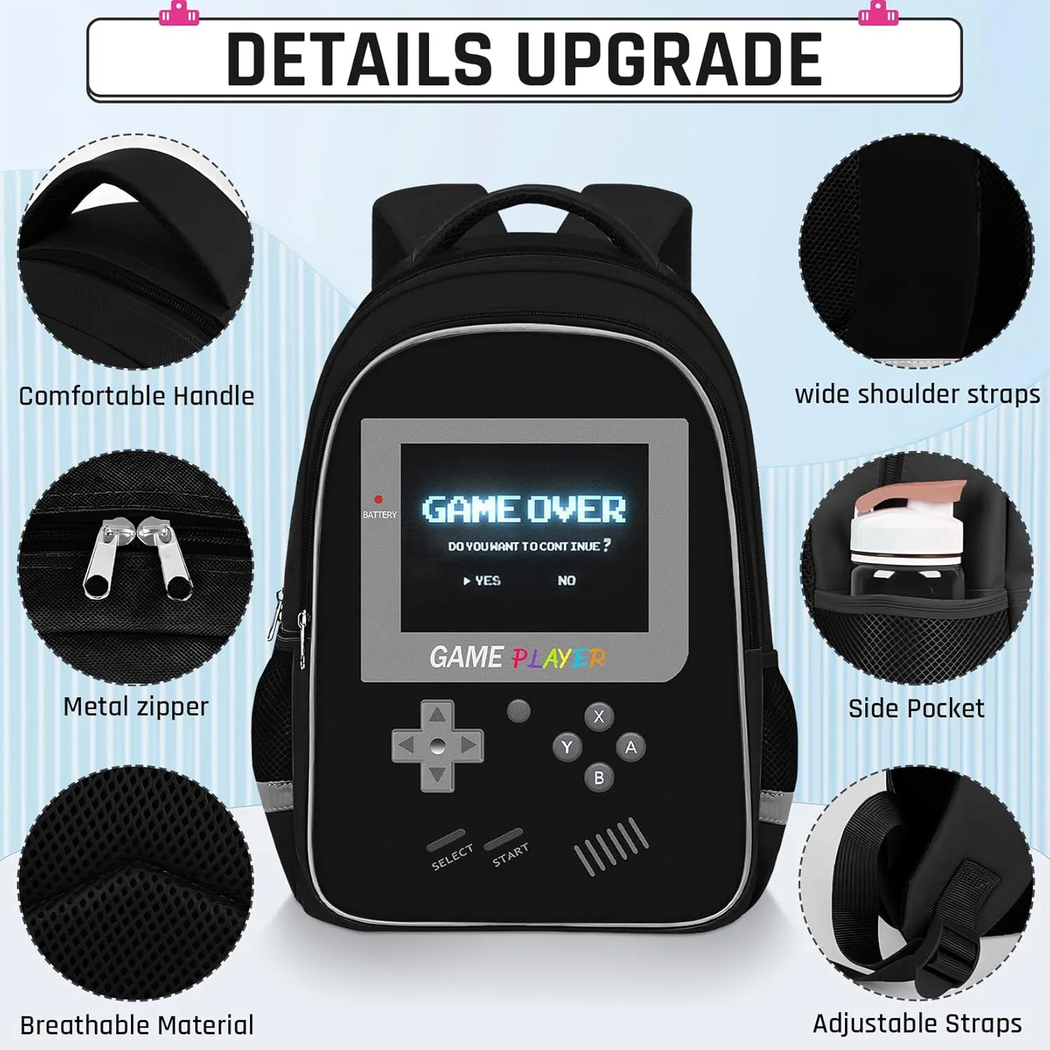 Backpack for School Boys,Gamer Boys Backpack for Elementary Middle School,Student Bookbag for Ages 6-18 Kids Children Teens,17″ Video Game Bookbag Travel Back Pack
