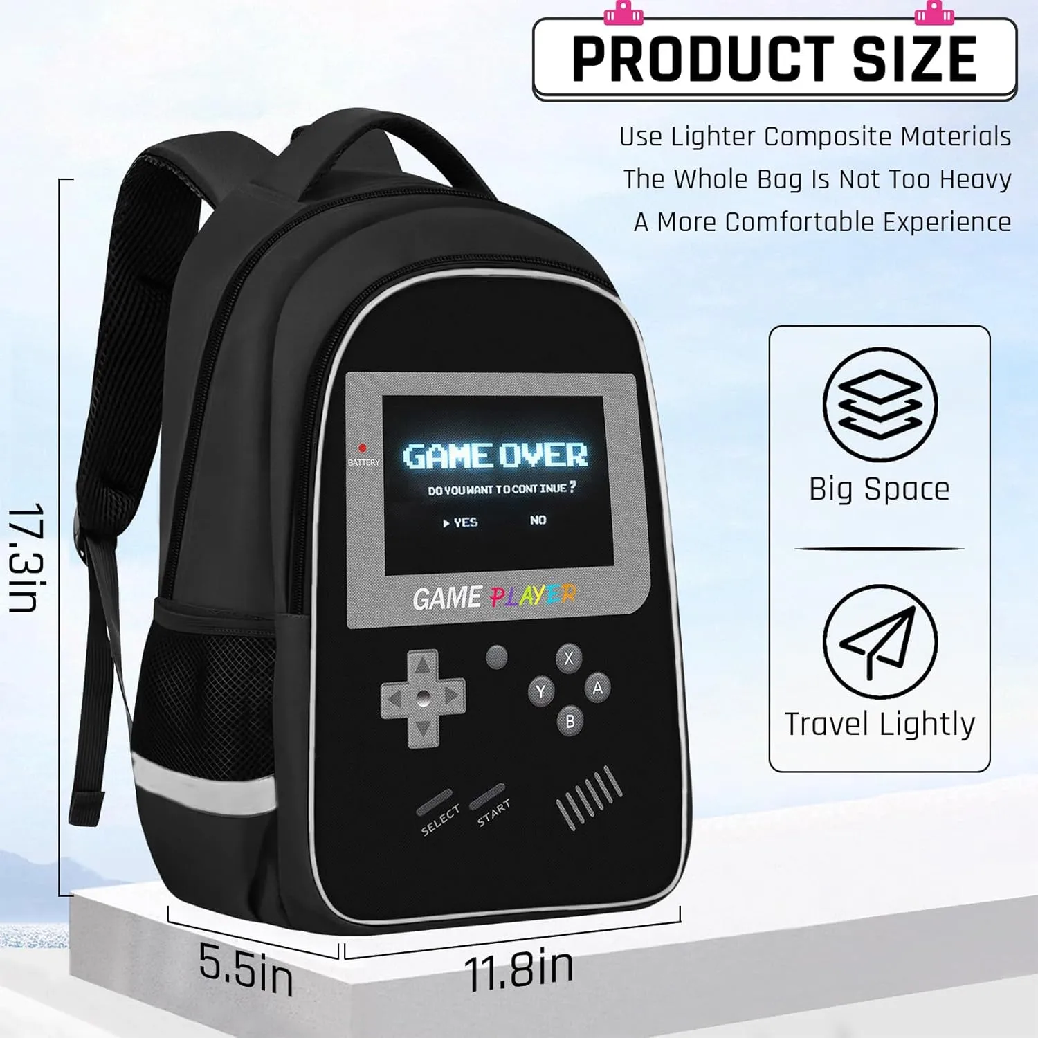 Backpack for School Boys,Gamer Boys Backpack for Elementary Middle School,Student Bookbag for Ages 6-18 Kids Children Teens,17″ Video Game Bookbag Travel Back Pack