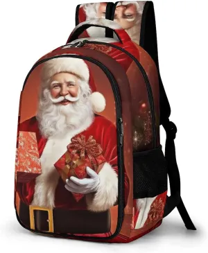 Backpack for Women Men Daypack Lovely Santa Claus Holding Present Laptop Backpack Computer Bag Casual Nurse Bag Laptop Bag