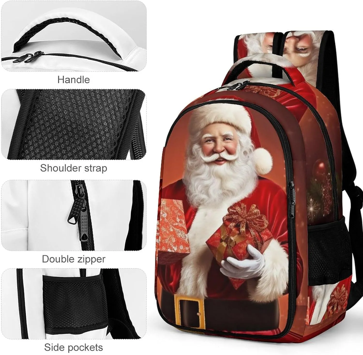 Backpack for Women Men Daypack Lovely Santa Claus Holding Present Laptop Backpack Computer Bag Casual Nurse Bag Laptop Bag