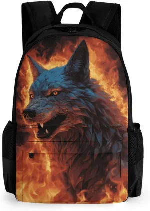 Backpack for Women Men Wolf Surrounded by Fire Laptop Backpack Casual Bookbag for Travel Business Simple Daypack