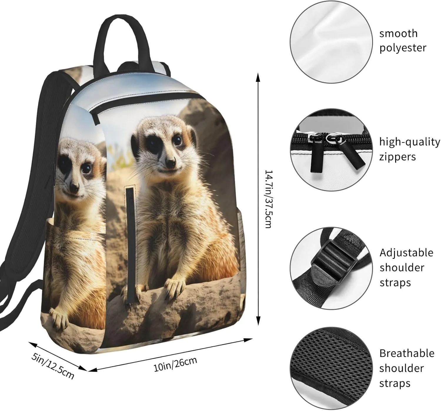 Backpack Meerkat Animal Travel Casual Laptop Backpack Adjustable Hiking Daypack for Men Women