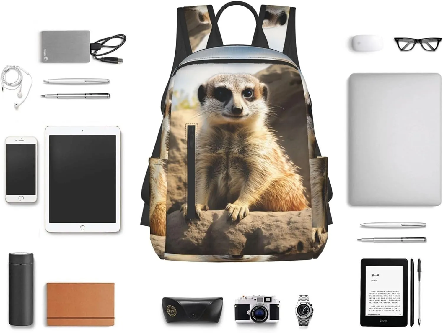 Backpack Meerkat Animal Travel Casual Laptop Backpack Adjustable Hiking Daypack for Men Women