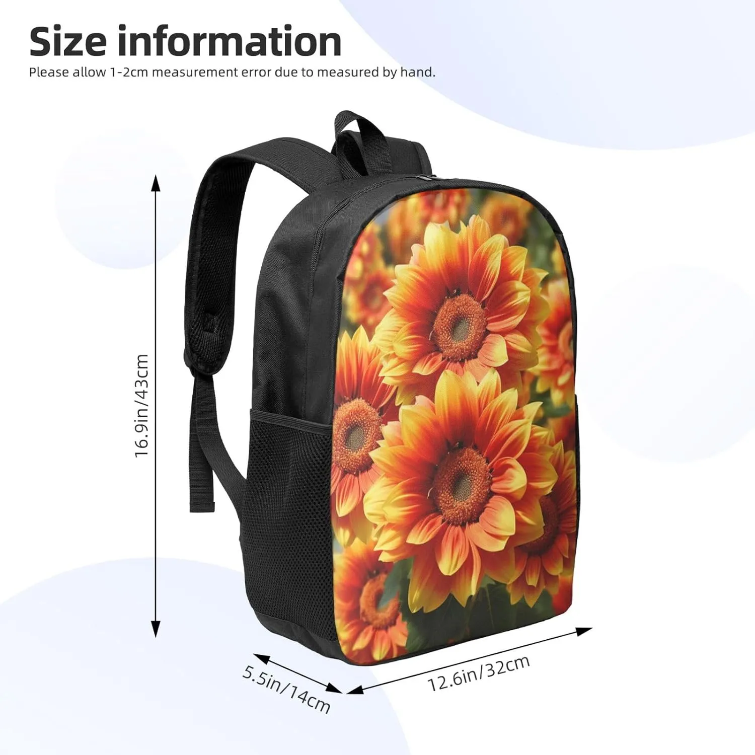 Backpack Orange Sunflower Travel Casual Laptop Backpack 17 inch Waterproof Hiking Daypack for Men Women