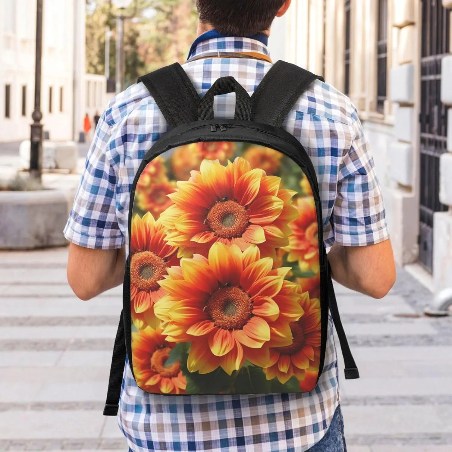 Backpack Orange Sunflower Travel Casual Laptop Backpack 17 inch Waterproof Hiking Daypack for Men Women