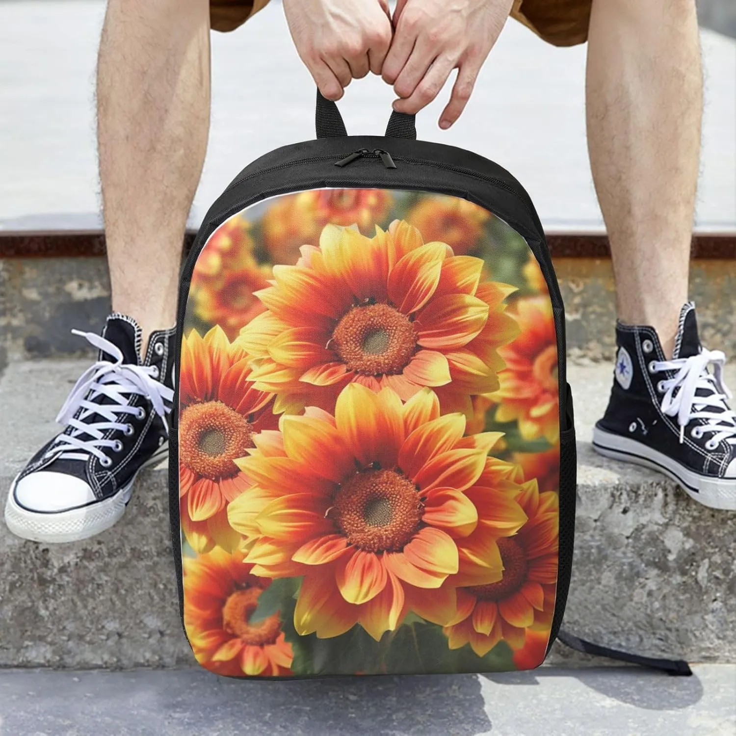 Backpack Orange Sunflower Travel Casual Laptop Backpack 17 inch Waterproof Hiking Daypack for Men Women