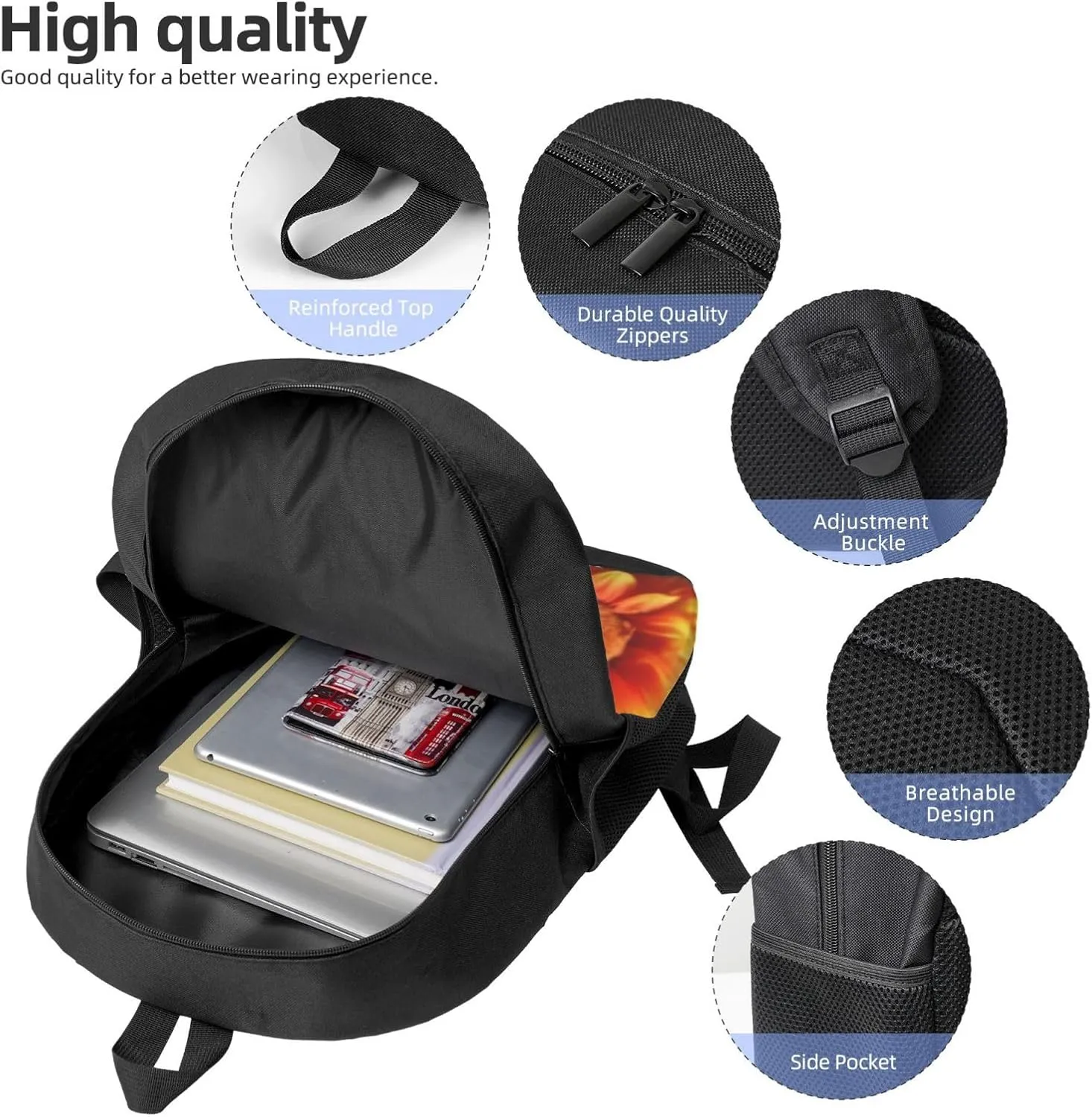 Backpack Orange Sunflower Travel Casual Laptop Backpack 17 inch Waterproof Hiking Daypack for Men Women