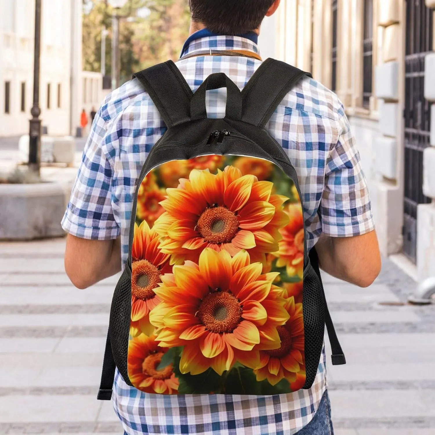 Backpack Orange Sunflower Travel Casual Laptop Backpack Waterproof Hiking Daypack For Men Women