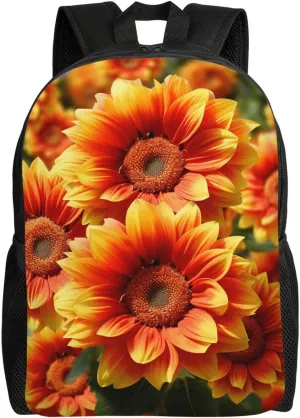 Backpack Orange Sunflower Travel Casual Laptop Backpack Waterproof Hiking Daypack For Men Women