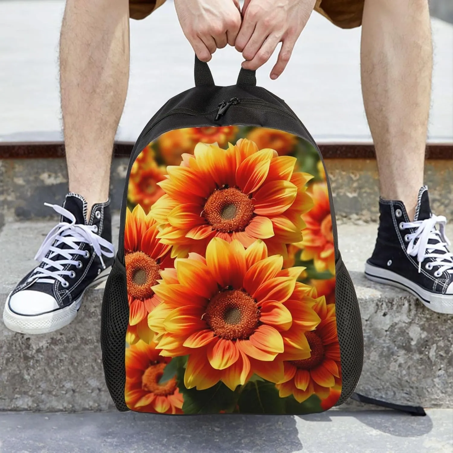 Backpack Orange Sunflower Travel Casual Laptop Backpack Waterproof Hiking Daypack For Men Women