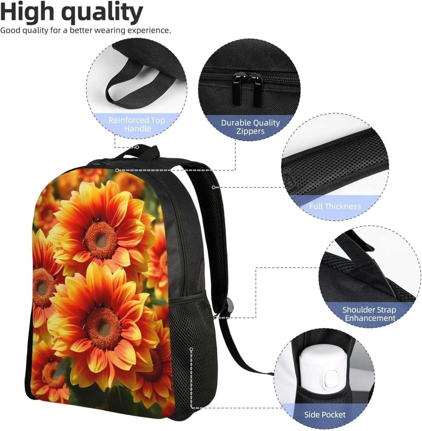 Backpack Orange Sunflower Travel Casual Laptop Backpack Waterproof Hiking Daypack For Men Women