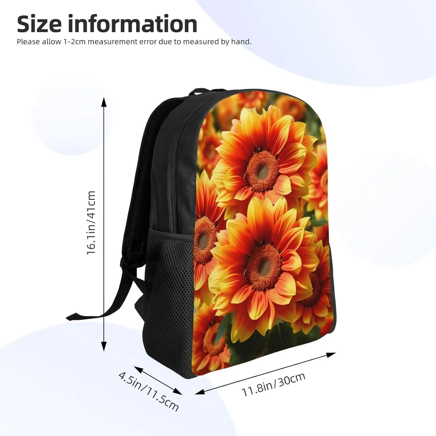 Backpack Orange Sunflower Travel Casual Laptop Backpack Waterproof Hiking Daypack For Men Women